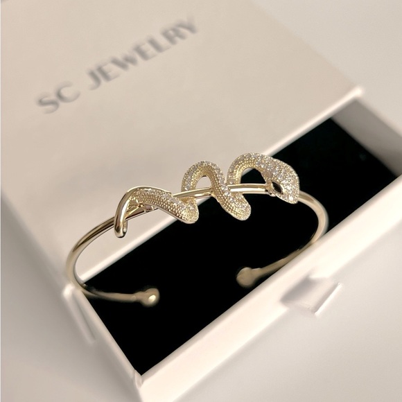 14K Gold Plated Snake Cuff Adjustable Bracelet Waterproof Jewelry - Picture 8 of 15
